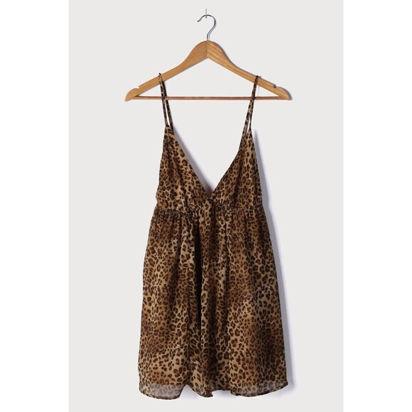 Lulus Womens Mini Dress sundress flare  medium Leopard Print Chiffon straps - Picture 4 of 6